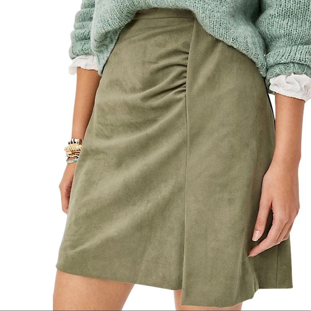 Anthropologie Roxanna Faux Sueded Front Slit Seamed Mini Skirt Moss Sage Green